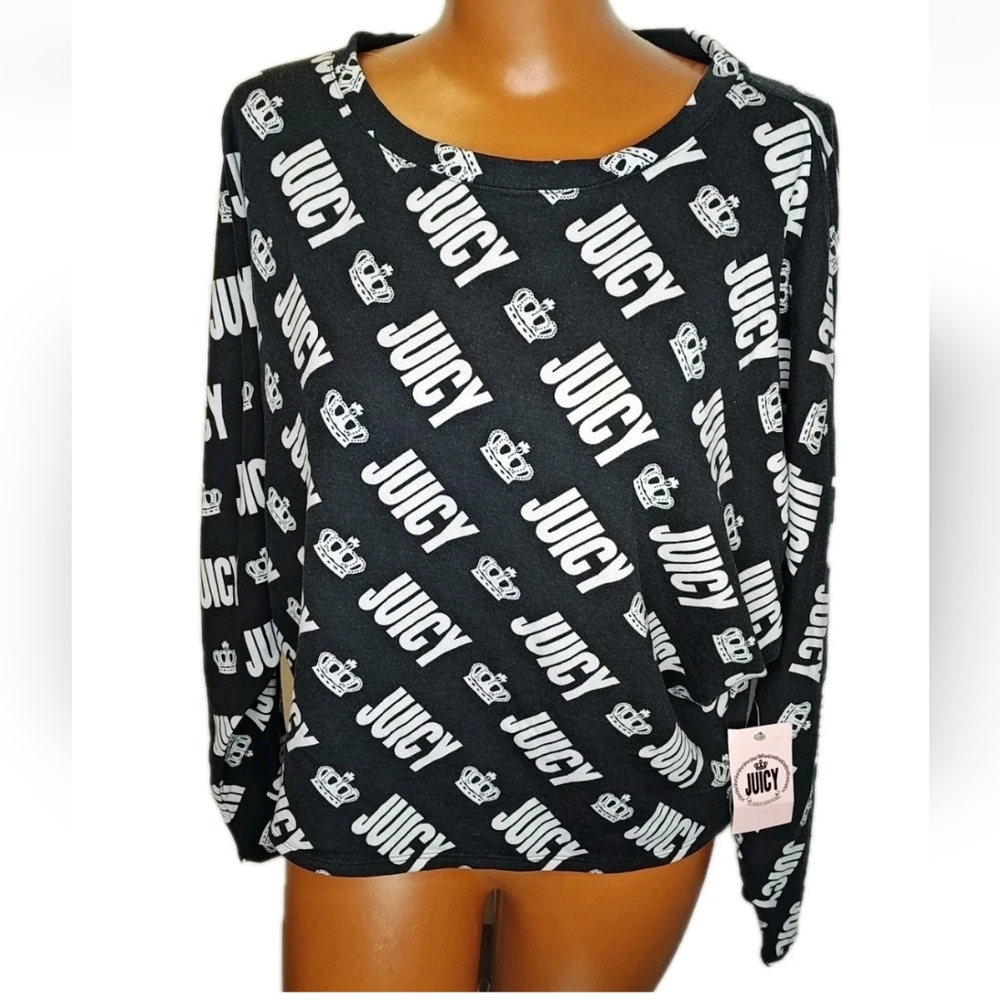 Juicy Couture Oversized Cropped Dolman Sweatshirt Black White Logo Woman L Nwt